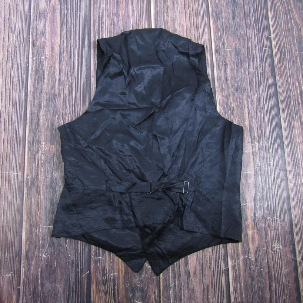 Suit Vest Mens M Black Solid 3 Piece Belted Formal Waistcoat Business Wedding - Picture 2 of 4